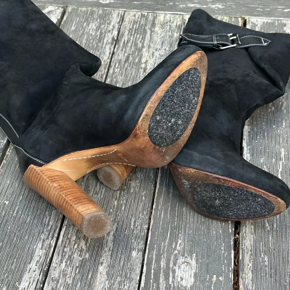 Boutique 9 Galen Black Suede Leather Tall Boots Size 6 Adjustable Calf